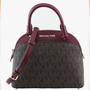 Michael Kors EMMY Womens Shoulder Handbag SMALL DOME SATCHEL (Brown/cherry)